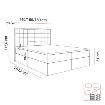 Łóżko kontynentalne ISADORA SILVER z pojemnikiem na pościel