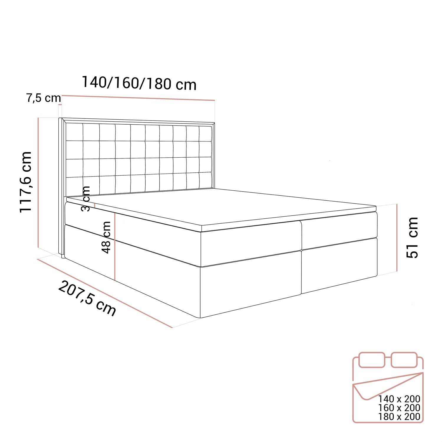 Łóżko kontynentalne ISADORA SILVER z pojemnikiem na pościel