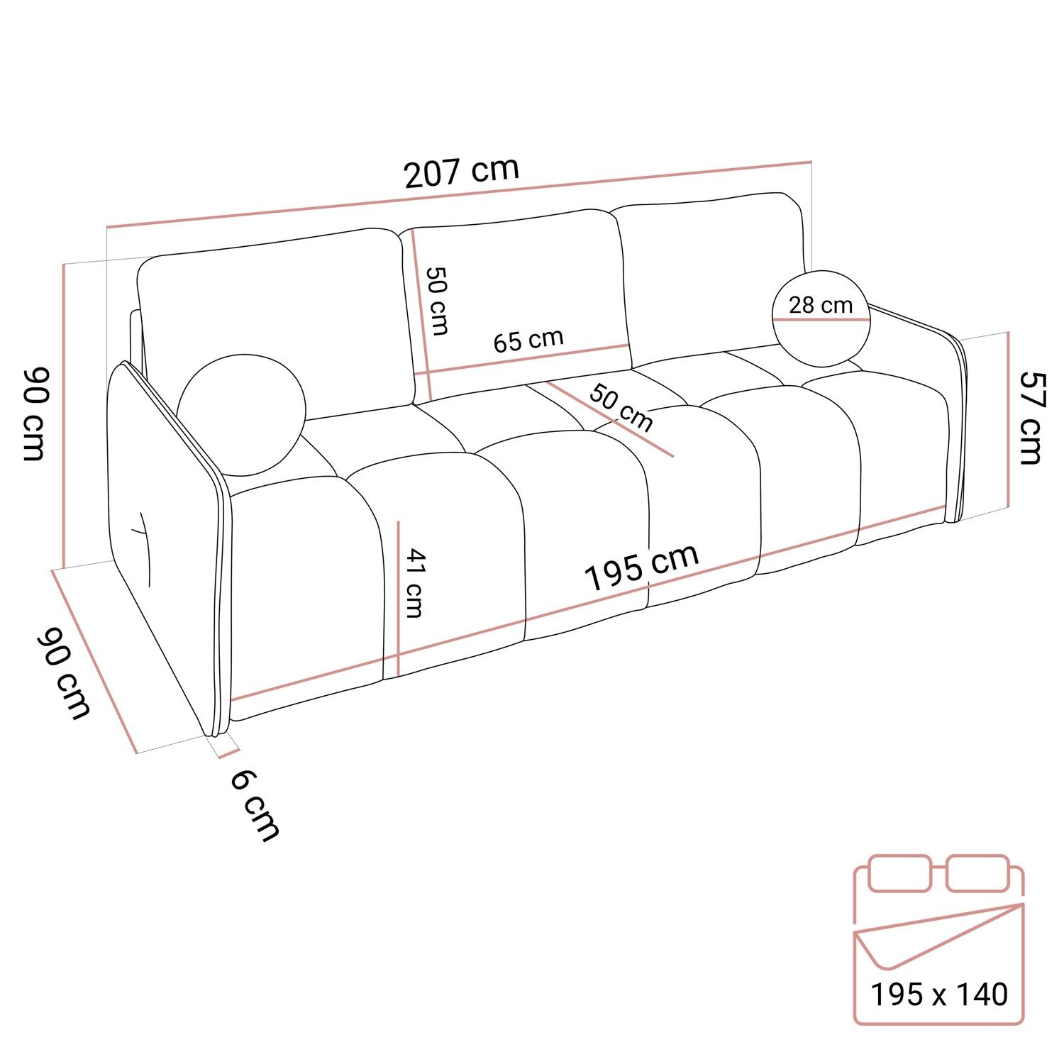 Dwuosobowa kanapa MORENA z funkcją spania