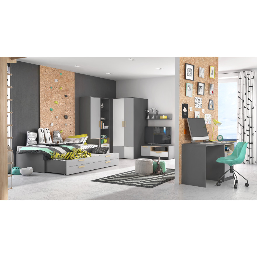 Łóżko górne z materacem POK PO-13 grafit/buk ibsen/szary jasny