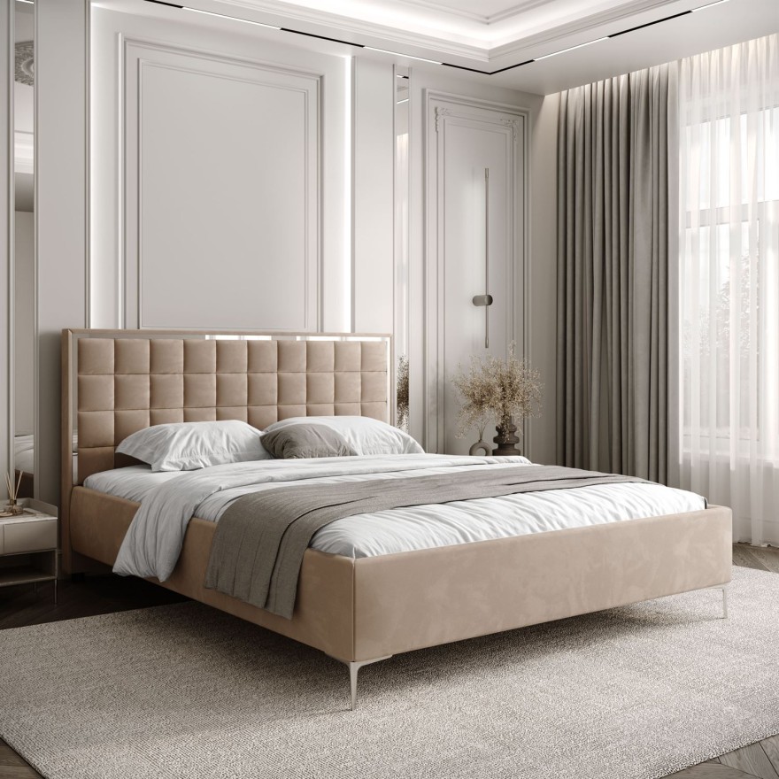 Łóżko tapicerowane ISADORA SILVER z pojemnikiem na pościel