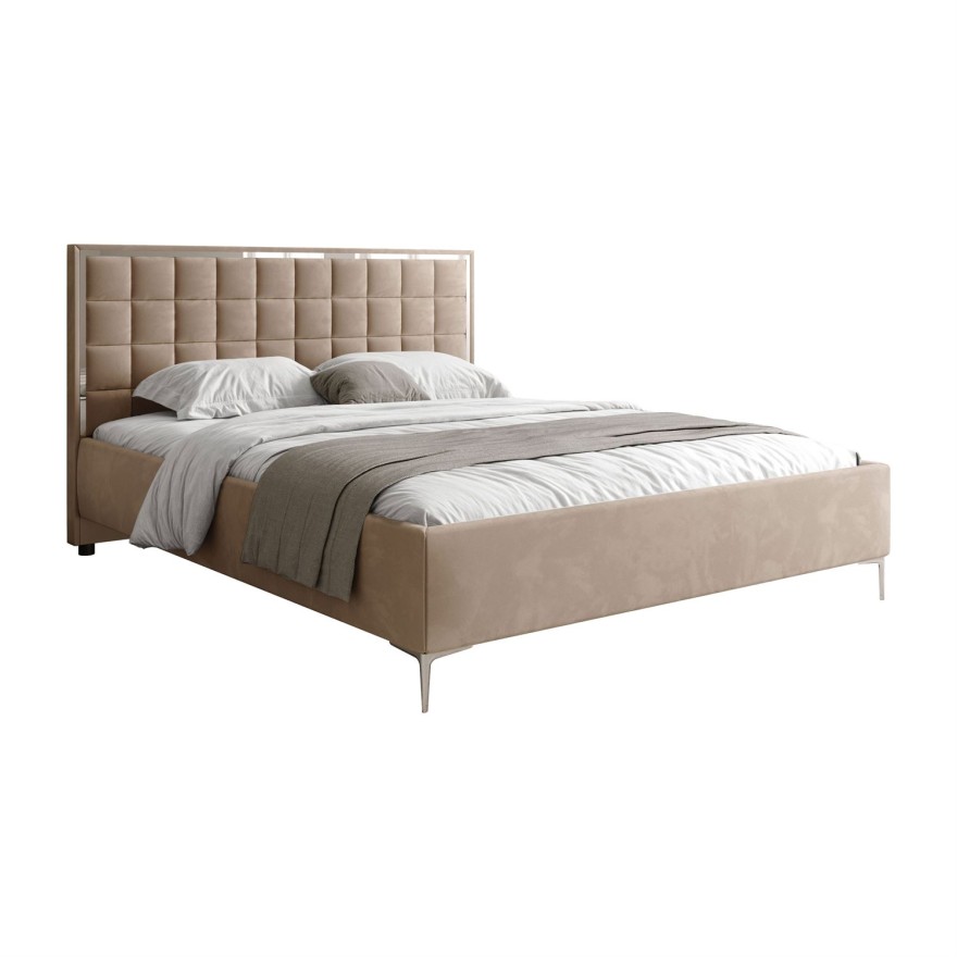 Łóżko tapicerowane ISADORA SILVER z pojemnikiem na pościel