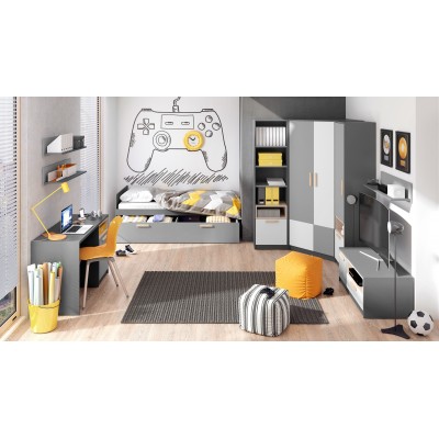 Łóżko górne z materacem POK PO-13 grafit/buk ibsen/szary jasny