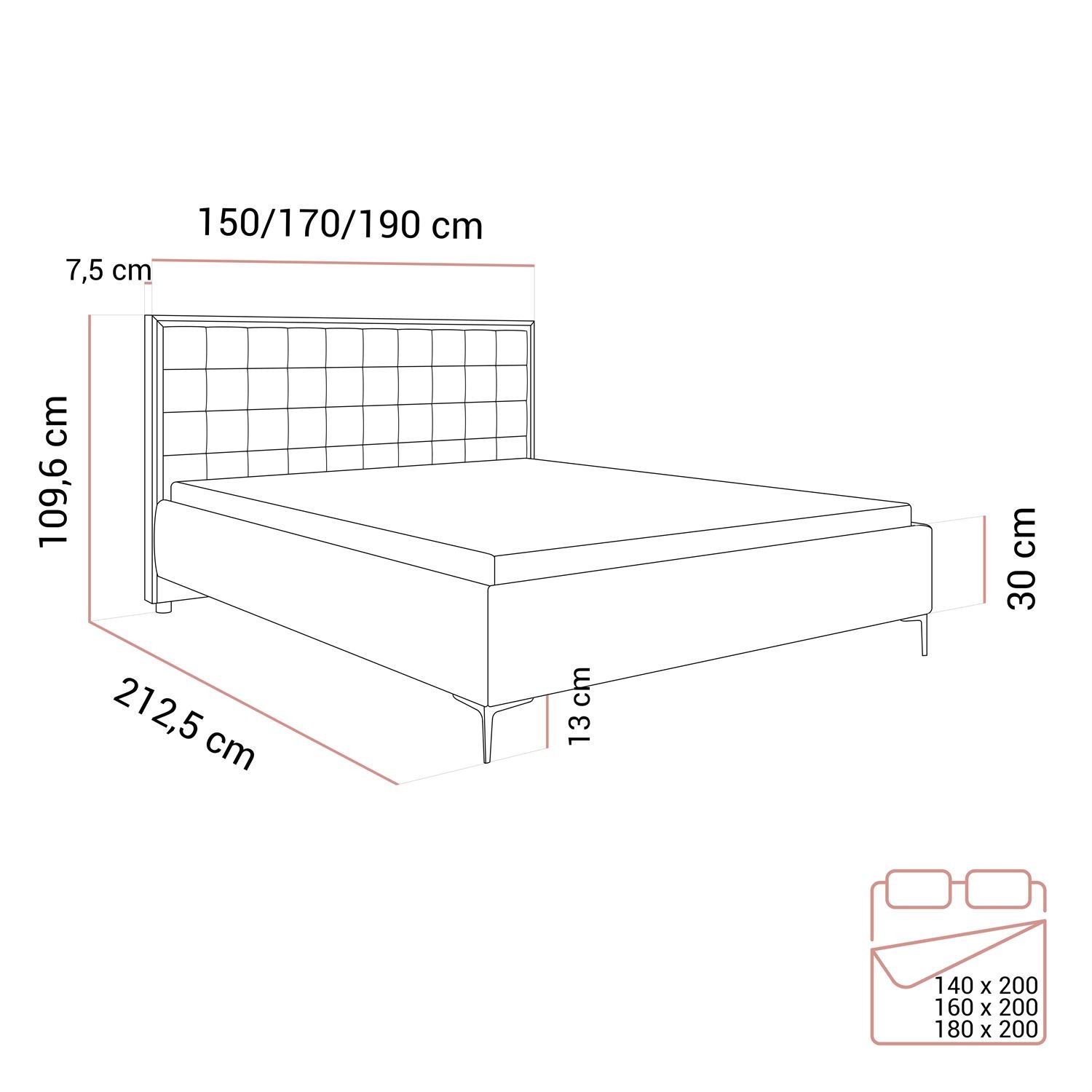 Łóżko tapicerowane ISADORA SILVER z pojemnikiem na pościel