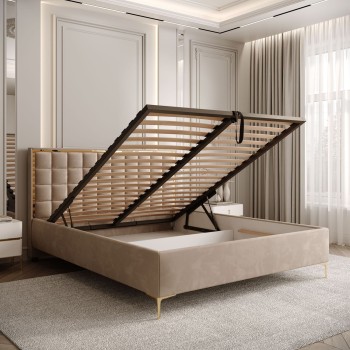 Łóżko tapicerowane ISADORA GOLD z pojemnikiem na pościel