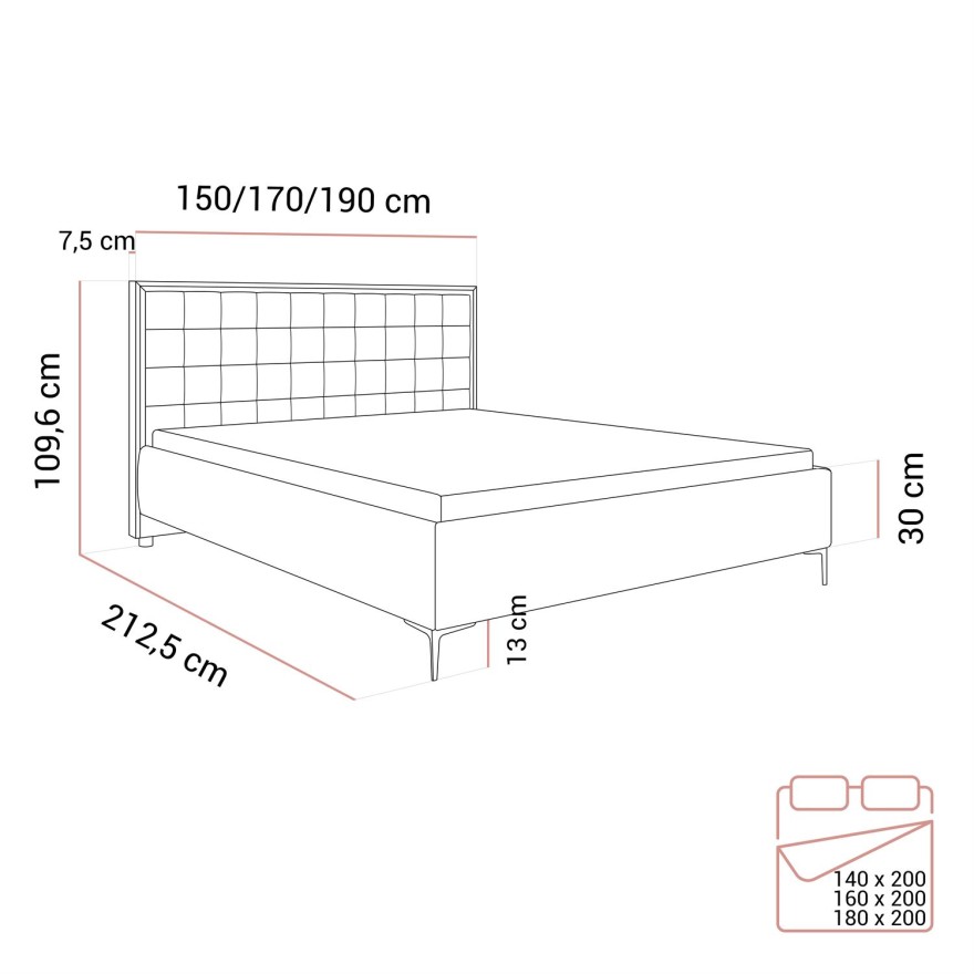 Łóżko tapicerowane ISADORA GOLD z pojemnikiem na pościel