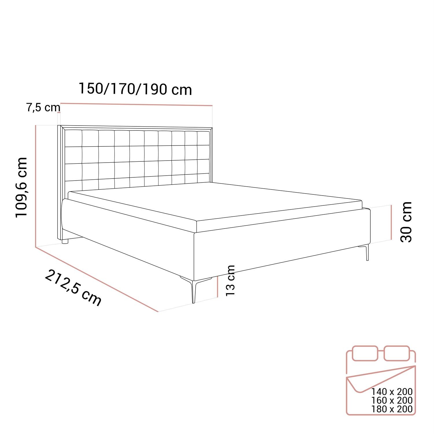 Łóżko tapicerowane ISADORA GOLD z pojemnikiem na pościel