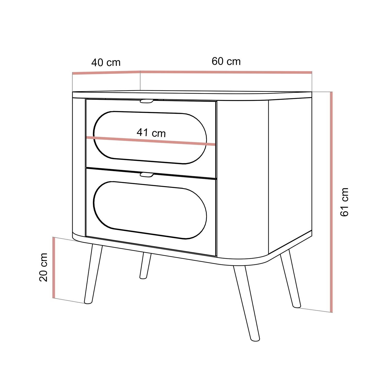 Szafka nocna SHADOW 2S na wysokich nóżkach
