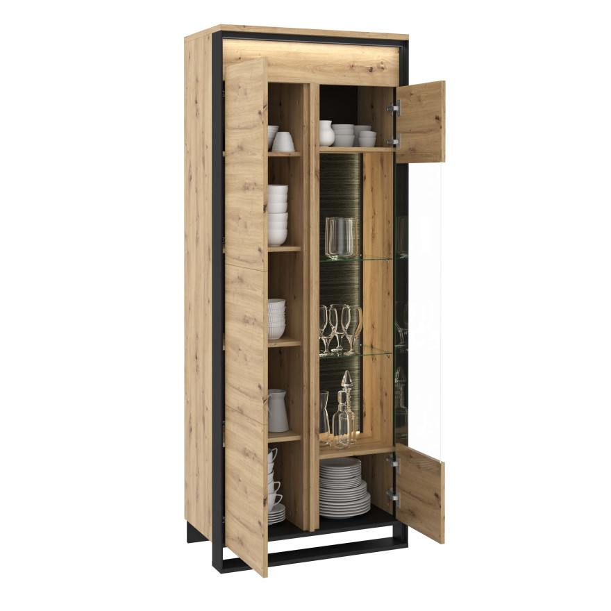 Witryna 1d1w z oświetleniem QUANT QA-03 dąb artisan/czarny