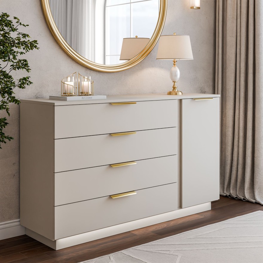 Komoda LINA KASZMIR 1D4S z oświetleniem LED na cokole