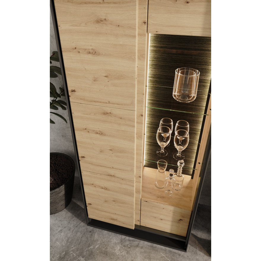 Witryna 1d1w z oświetleniem QUANT QA-03 dąb artisan/czarny