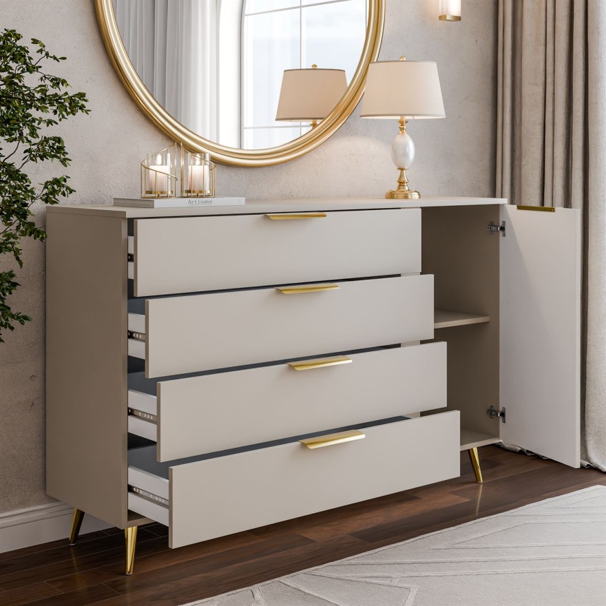 Komoda LINA KASZMIR 1D4S na wysokich nóżkach