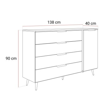 Komoda LINA KASZMIR 1D4S na wysokich nóżkach