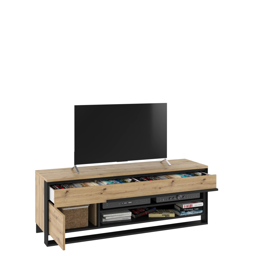 Szafka RTV 1d1s z oświetleniem QUANT QA-04 dąb artisan/czarny