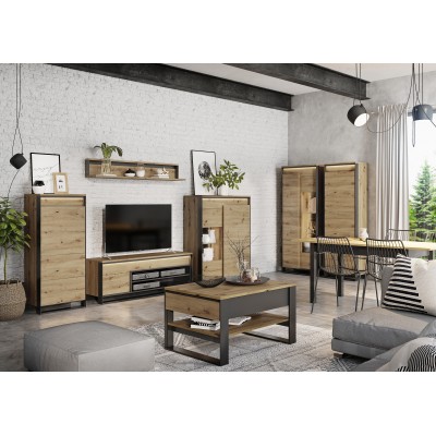 Szafka RTV 1d1s z oświetleniem QUANT QA-04 dąb artisan/czarny