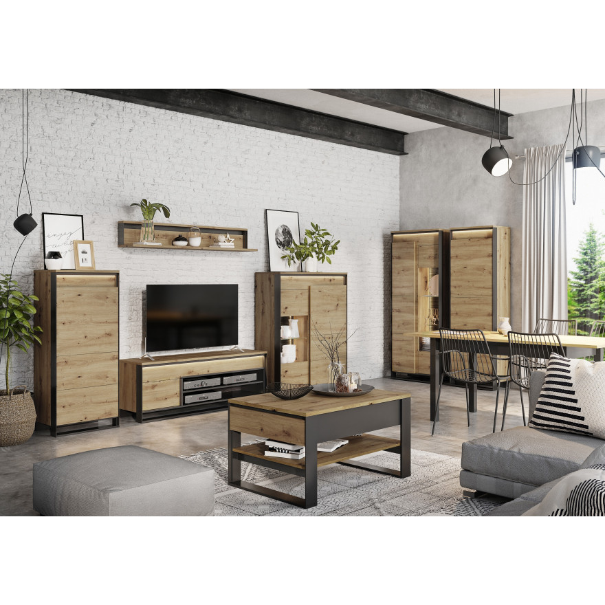 Szafka RTV 1d1s z oświetleniem QUANT QA-04 dąb artisan/czarny