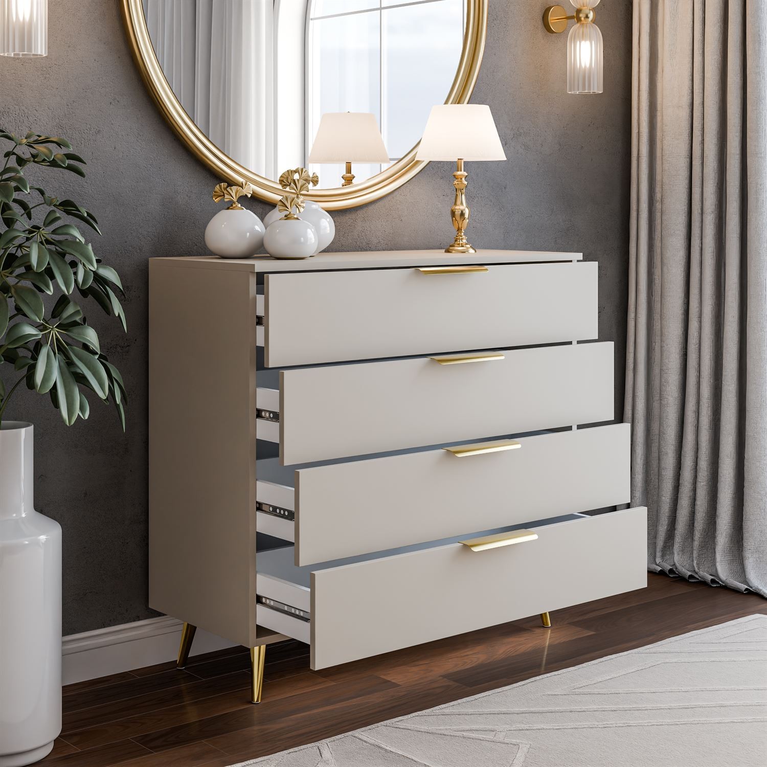 Komoda LINA KASZMIR 95 LED na wysokich nóżkach