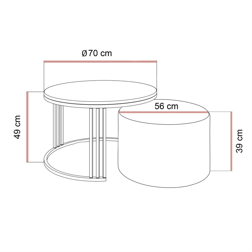 Stolik kawowy z pufą LORI MAT złoto szczotkowane
