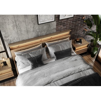 Łóżko z pojemnikiem i oświetleniem QUANT QS-02(160) dąb artisan/czarny Łóżko z pojemnikiem i oświetleniem QUANT QS-02(160) dąb artisan/czarny