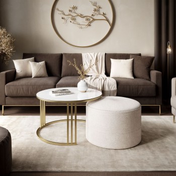 Stolik kawowy z pufą LORI GLASS złoto szczotkowane