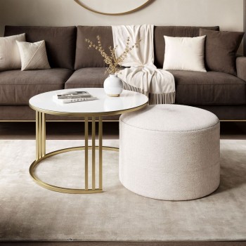 Stolik kawowy z pufą LORI GLASS złoto szczotkowane