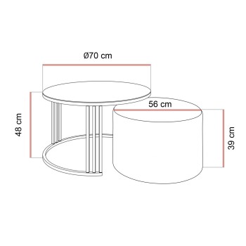 Stolik kawowy z pufą LORI GLASS złoto szczotkowane