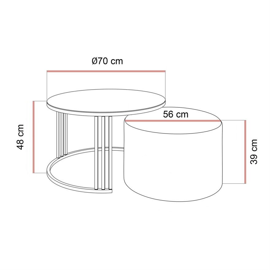 Stolik kawowy z pufą LORI GLASS złoto szczotkowane