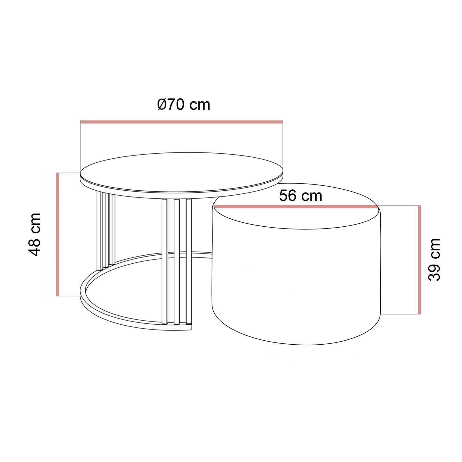 Stolik kawowy z pufą LORI GLASS złoto szczotkowane
