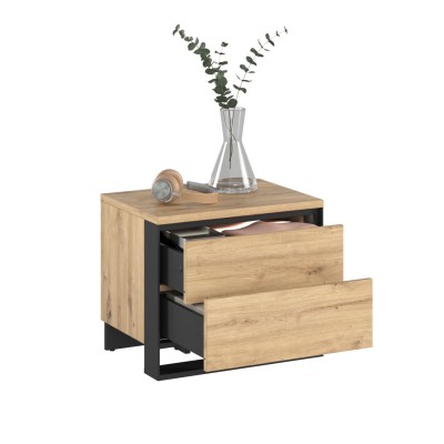 Stolik nocny z oświetleniem QUANT QS-03 dąb artisan/czarny