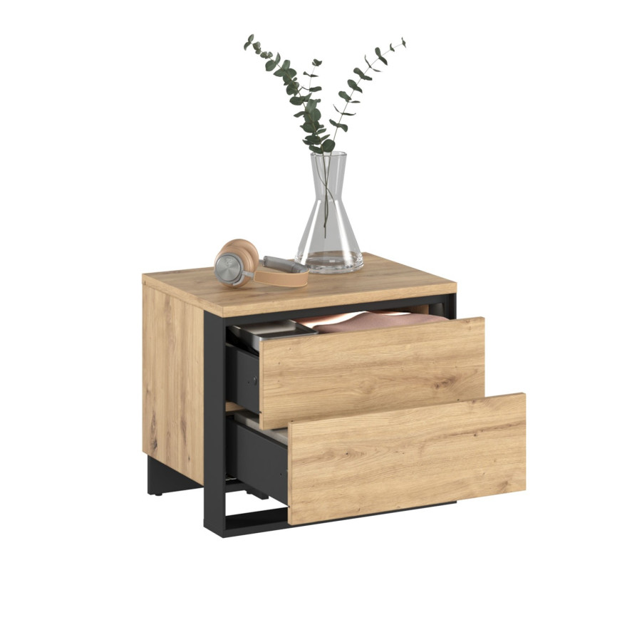 Stolik nocny z oświetleniem QUANT QS-03 dąb artisan/czarny