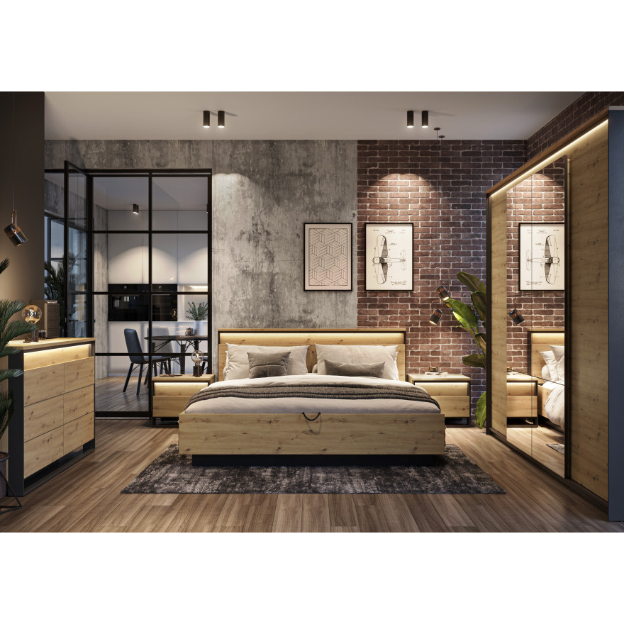 Komoda 6d z oświetleniem QUANT QS-04 dąb artisan/czarny