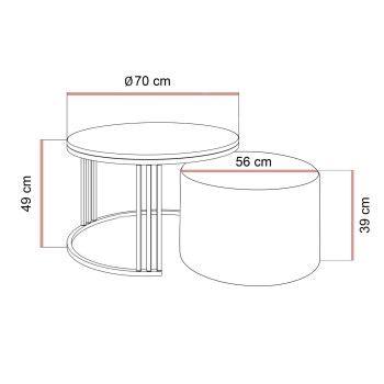 Stolik kawowy z pufą LORI wysoki połysk złoto szczotkowane