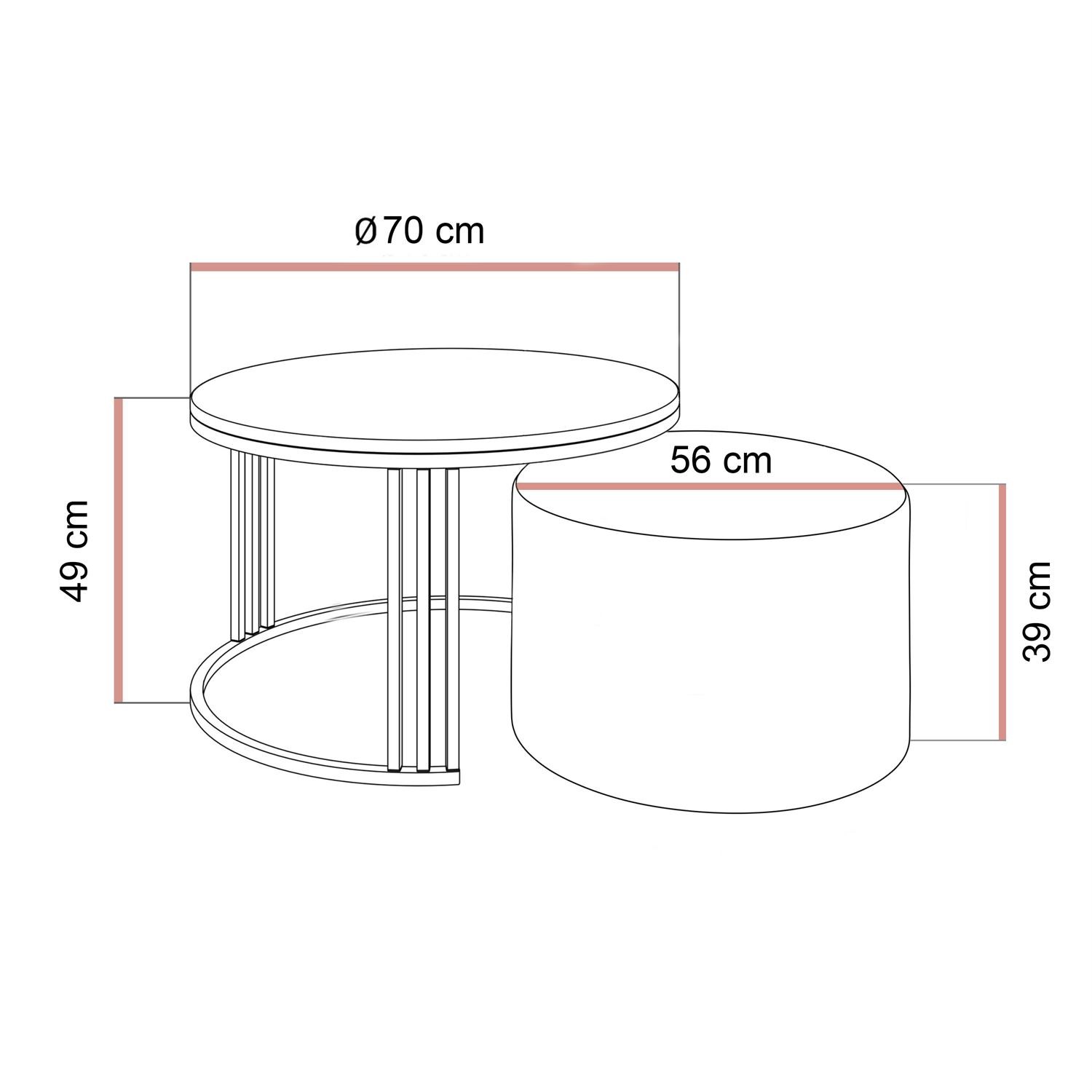 Stolik kawowy z pufą LORI wysoki połysk złoto szczotkowane