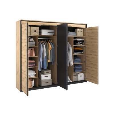 Szafa 4d z oświetleniem QUANT QS-05 dąb artisan/czarny