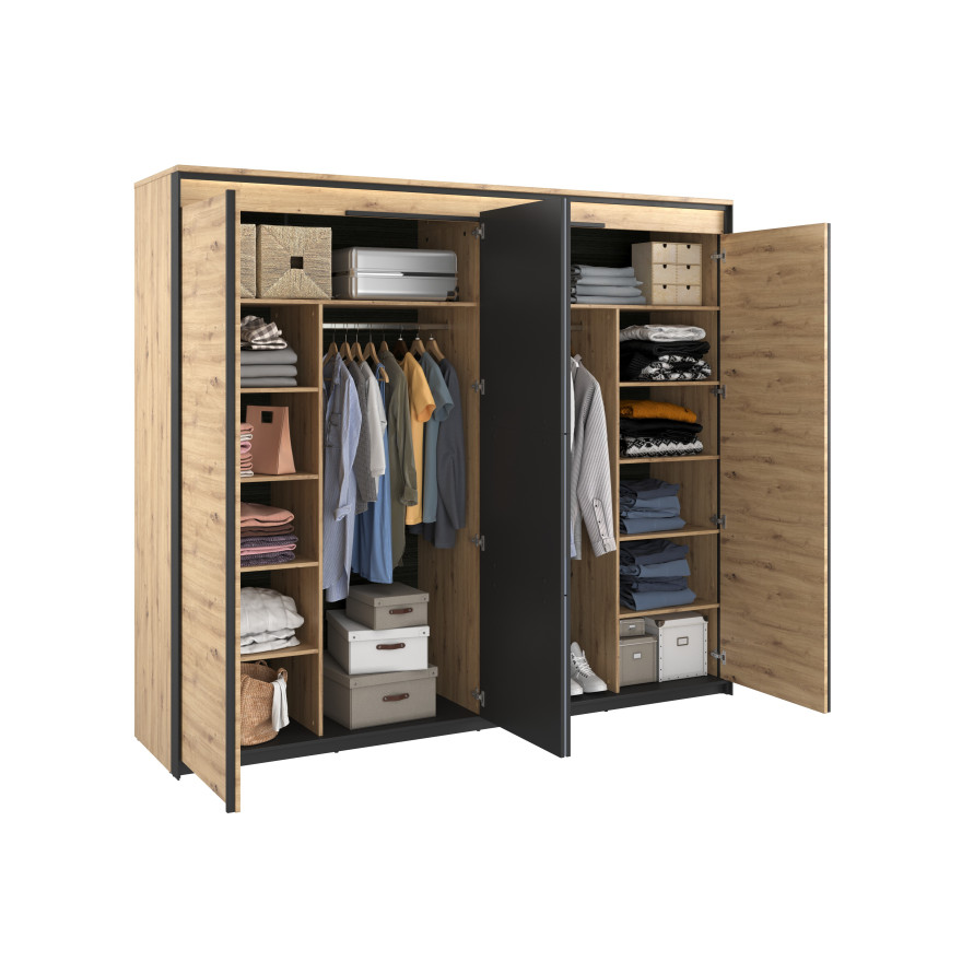 Szafa 4d z oświetleniem QUANT QS-05 dąb artisan/czarny