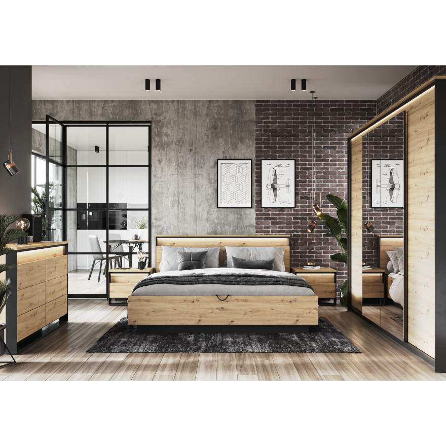 Szafa 4d z oświetleniem QUANT QS-05 dąb artisan/czarny