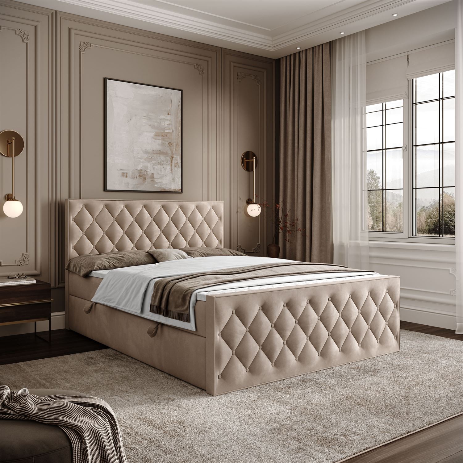 Łóżko kontynentalne INEZ II z pojemnikiem na pościel