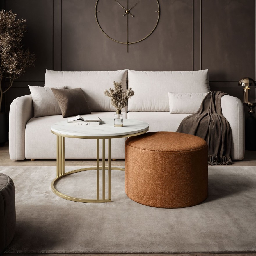 Stolik kawowy z pufą LORI MAT złoto szczotkowane