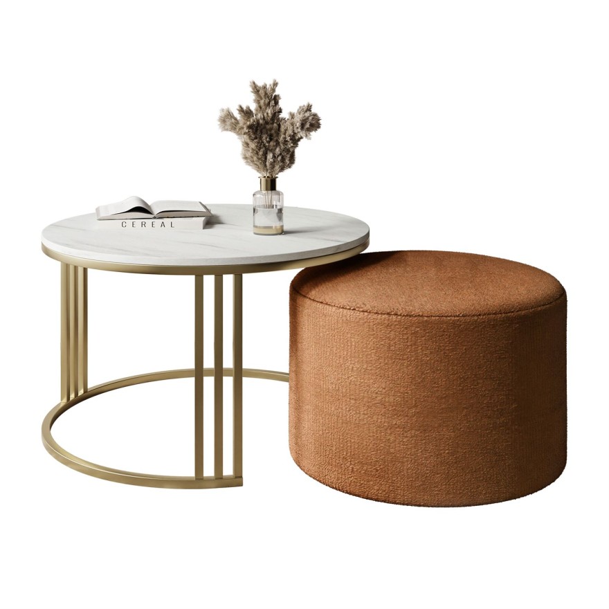 Stolik kawowy z pufą LORI MAT złoto szczotkowane