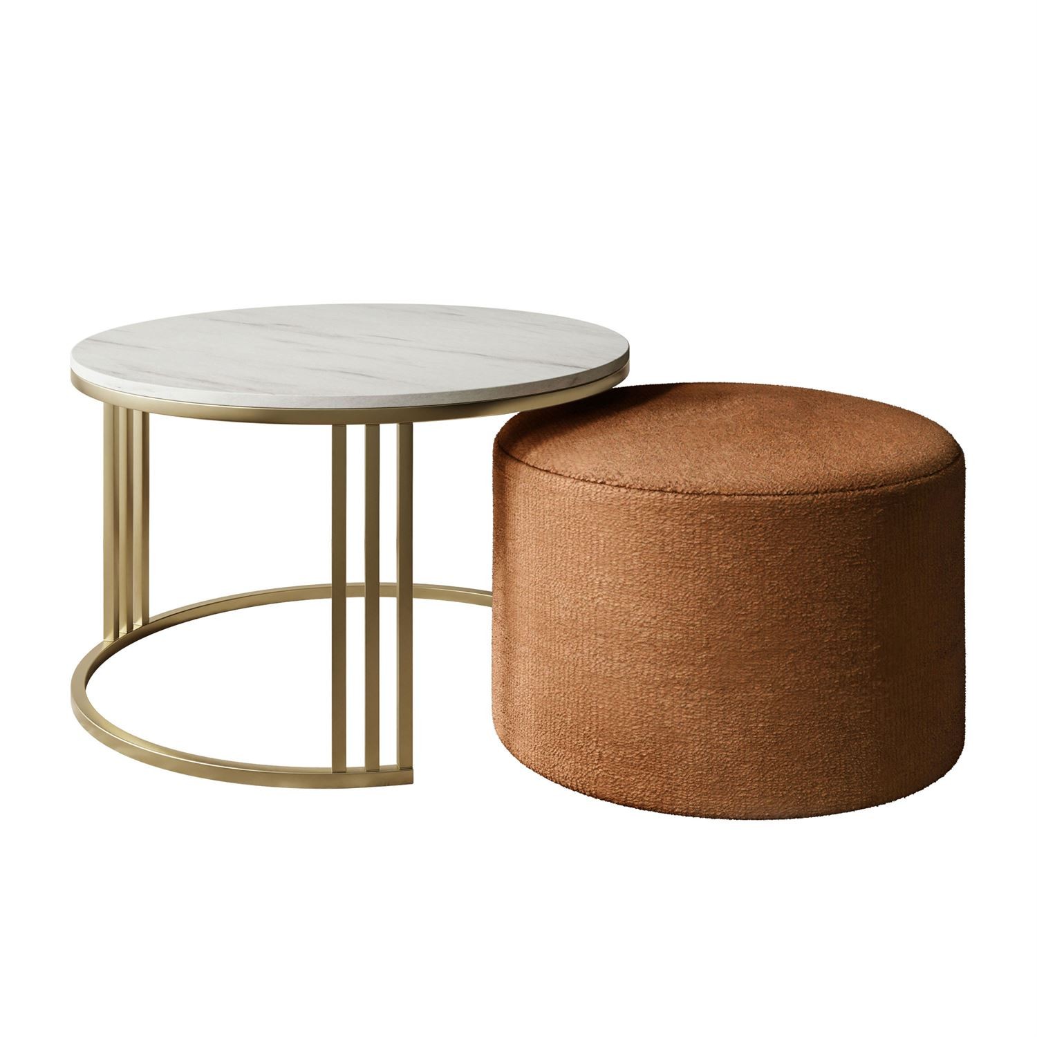 Stolik kawowy z pufą LORI MAT złoto szczotkowane