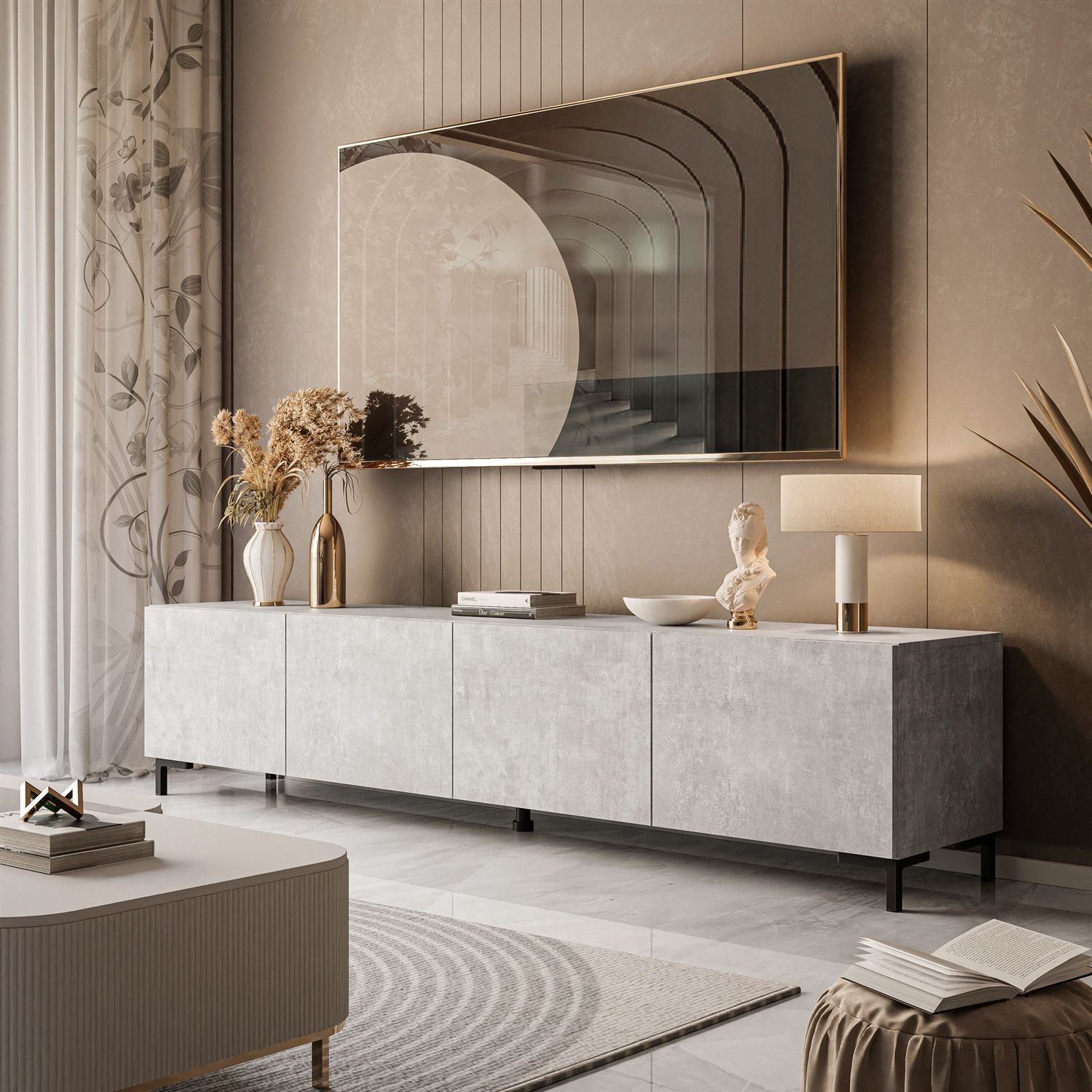 Szafka RTV COLGANTE BETON 200 cm na nóżkach