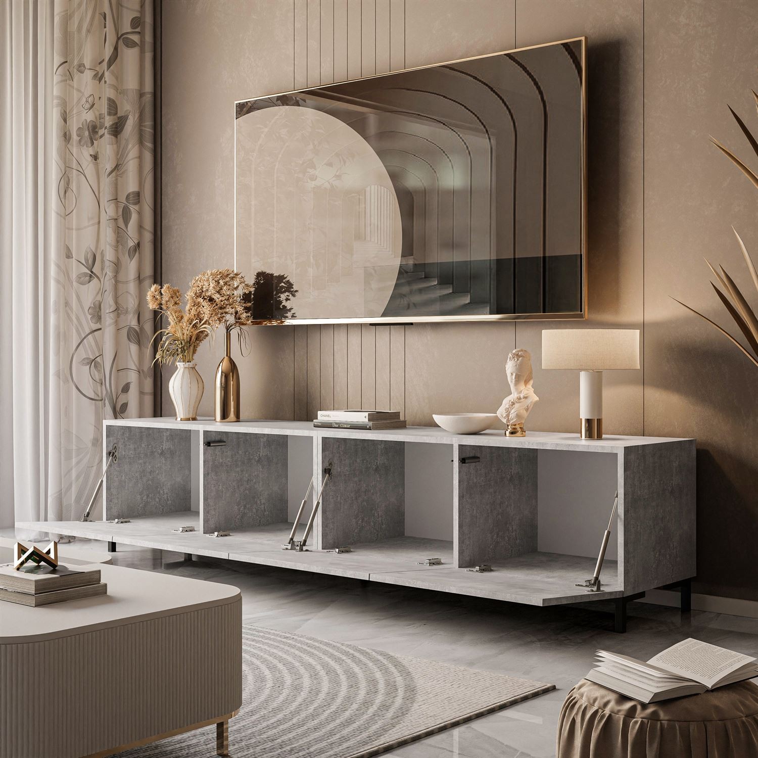 Szafka RTV COLGANTE BETON 200 cm na nóżkach