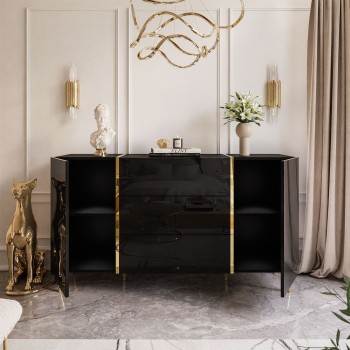 Komoda z szufladami ONYX na złotych nóżkach wysoki połysk 158 cm