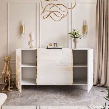 Komoda z szufladami ONYX na złotych nóżkach wysoki połysk 158 cm