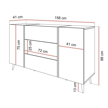 Komoda z szufladami ONYX na złotych nóżkach wysoki połysk 158 cm
