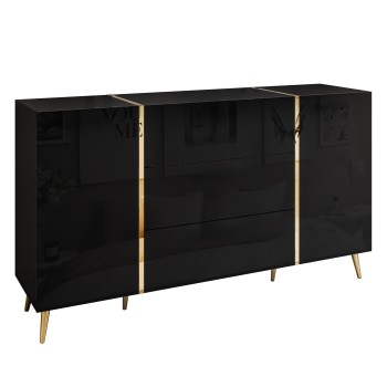 Komoda z szufladami ONYX na złotych nóżkach wysoki połysk 158 cm