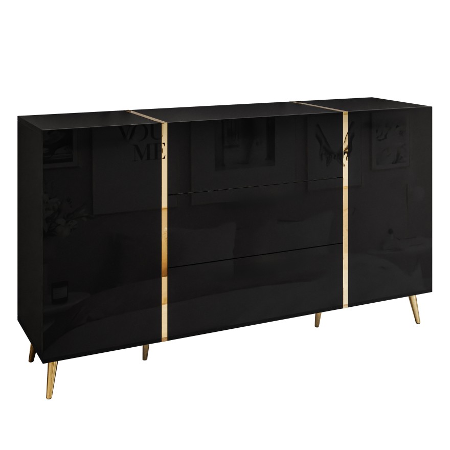 Komoda z szufladami ONYX na złotych nóżkach wysoki połysk 158 cm