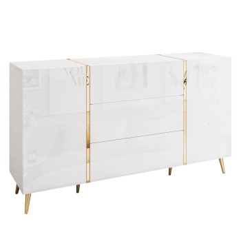 Komoda z szufladami ONYX na złotych nóżkach wysoki połysk 158 cm