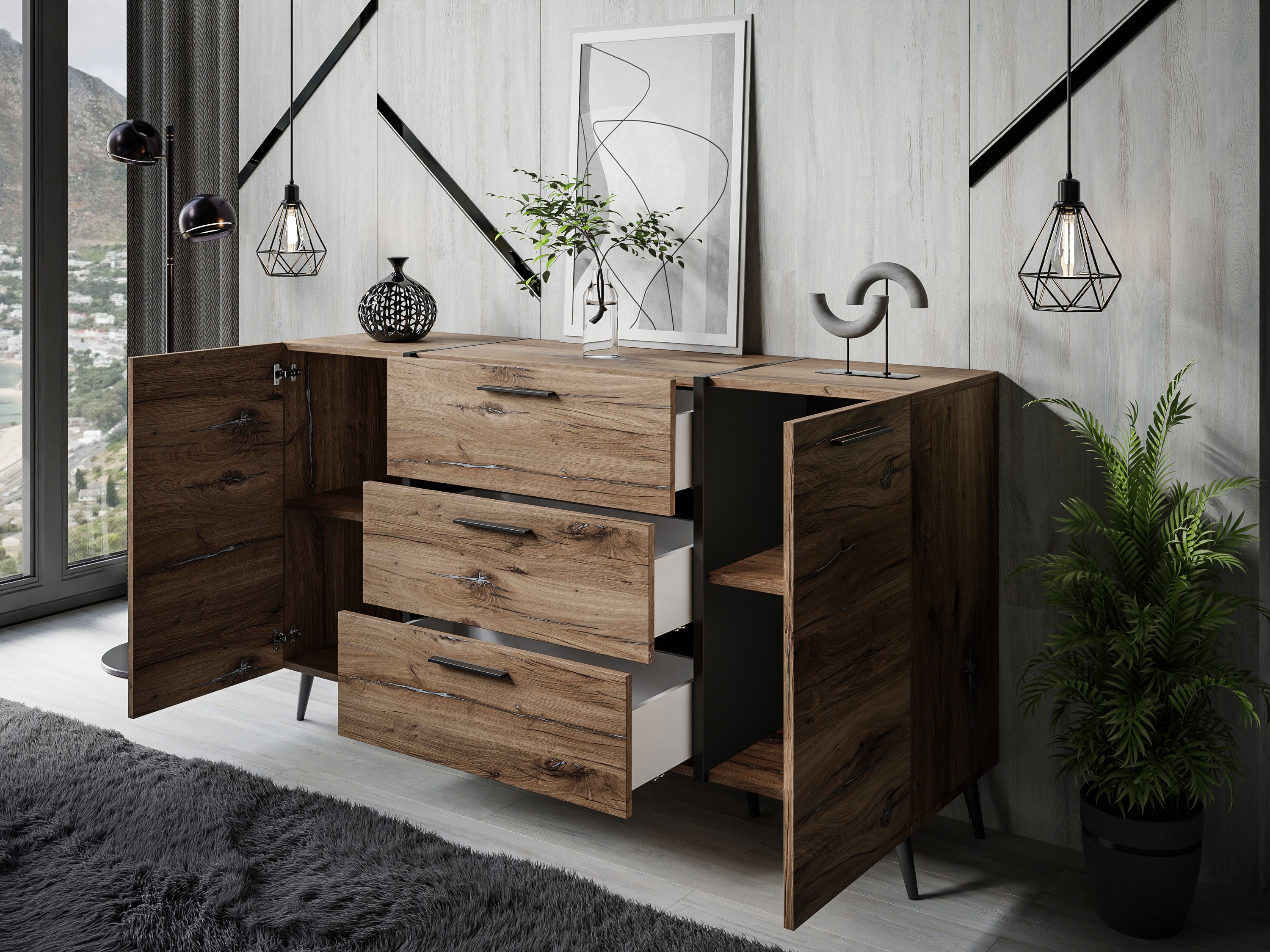 Komoda z szufladami ONYX LOFT na nóżkach