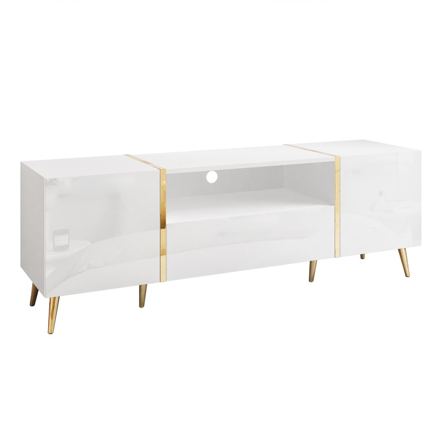 Szafka RTV ONYX na złotych nóżkach wysoki połysk 158 cm